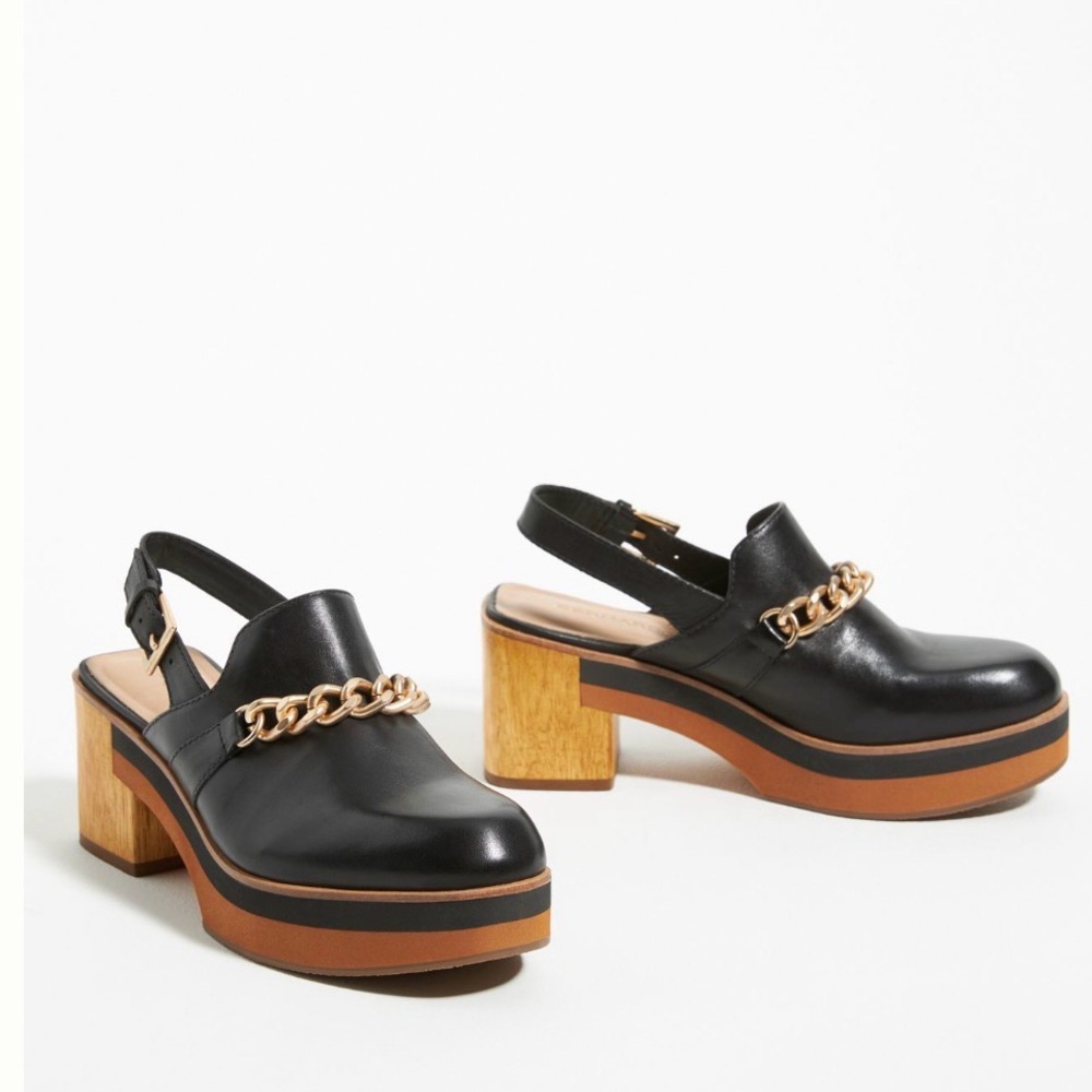 Anthropologie Bernardo Sochi CHAIN SLINGBACK CLOGS IN black Leather